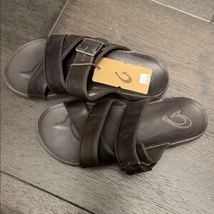 Brown Leather Slide Sandals